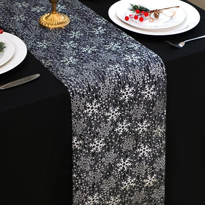 Snowkingdom Christmas Snowflake Silver Table Runner 11 Inch x 49 Feet Sparkly - Image 6