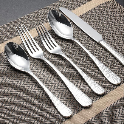 20-Piece Forged Hammered Stainless Steel Flatware Cutlery Set for 4, SXY INOX Shape of Water Drop Includes Dinner Knives/Forks/Spoons,Tea Spoons, Salad Forks, Mirror Polished - Dishwasher Safe