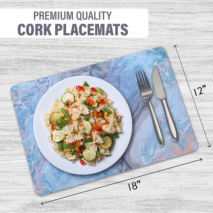 Dainty Home Navy Marble Rectangle Cork Placemats - Heat Resistant Placemats, Non-Slip, Easy Clean Placemats for Elegant Dining - 12"x18" Set of 2 - Perfect for Stylish, Modern Homes