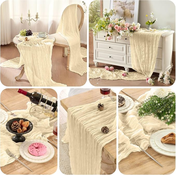 6 Pack Beige Cheese Cloth Table Runner 120 Inch Boho Rustic Gauze 10 FT - Image 7