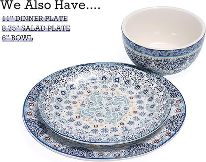 Bico Blue Talavera Dinner Plates Set of 4, 11 Inch Large Ceramic Plates for Pasta, Steak, Stylish Serving Dishes, Microwave and Dishwasher Safe, Gift for Housewarming and Thanksgiving
