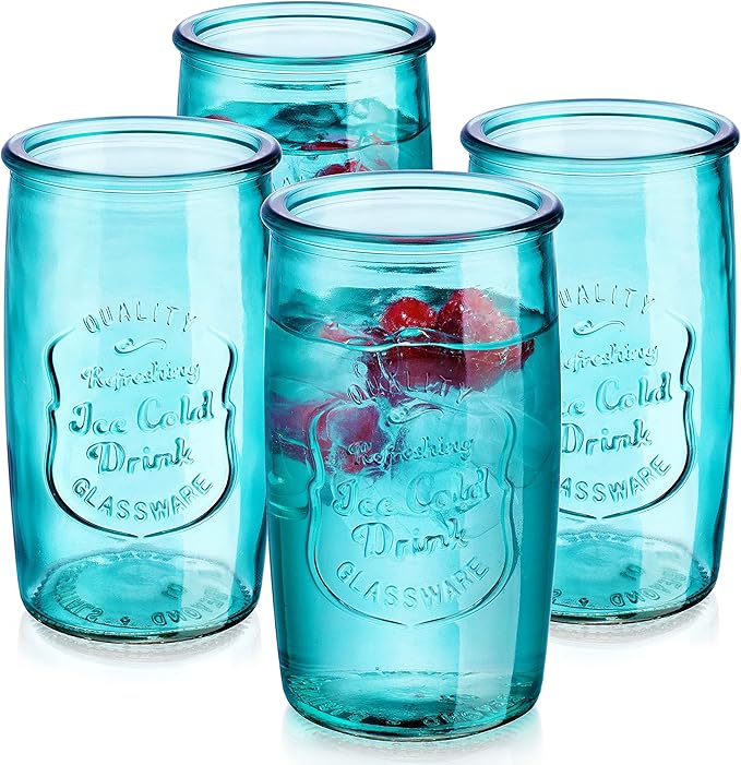 Glaver's Highball Glasses Set of 4 – 20oz Artistic Ice-Cold Pretty Blue – by Glavers
