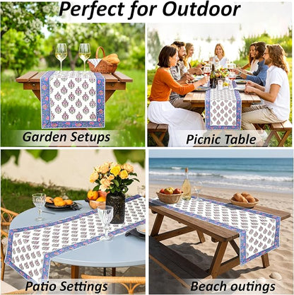 Rudy Blue Hand Block Print 100% Cotton Reusable Table Runner 16" X 106" Inches - Image 5