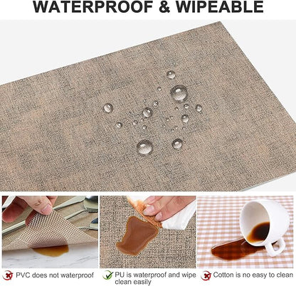 Leather Heat Resistant Placemats Set of 6 Waterproof Wipeable Washable PU Table Mats,Easy to Clean Anti-Slip Place Mats (Dark Brown, 6)