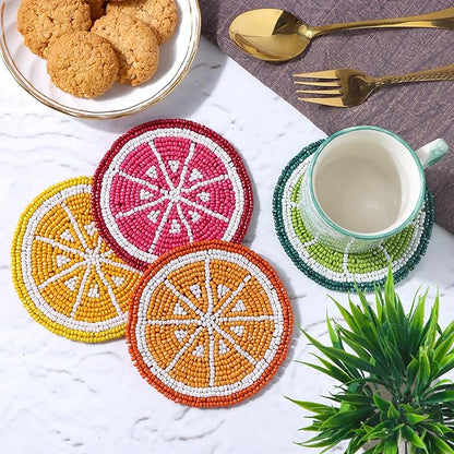 Glass Beads Coasters for Drinks - 12 Pcs Round 4 inch Drink Coaster Thick Absorbent Heat-Resistan - Used for Cold Hot Beverages Glasses Mugs Cups Plants Apartment Decor Bar Table - ALPHA Living HOME