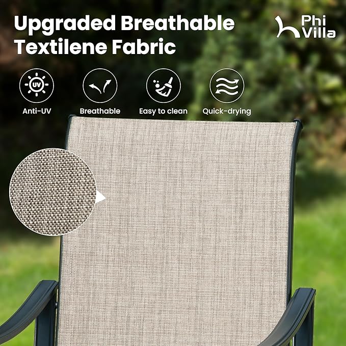 PHI VILLA Swivel Outdoor Chair Set of 6,Patio Swivel Rocking Chairs with Textilene Fabric and Metal Frame for All Weather,Outdoor Dining Chairs for Garden