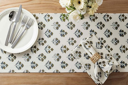 Block Print Floral Decorative Table Runners, 13x60 Inch Brown | 100% Organic - Image 4