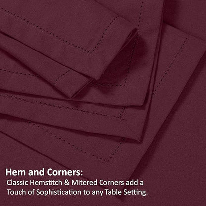 Ruvanti Premium Linen Napkins Set of 4-20x20 Inch, Classic Hemstitch, Mitered Corner Cloth Napkins ‎‎- Soft, Elegant Dinner Napkins Cloth Washable for Weddings, Parties, Everyday Use - Burgundy