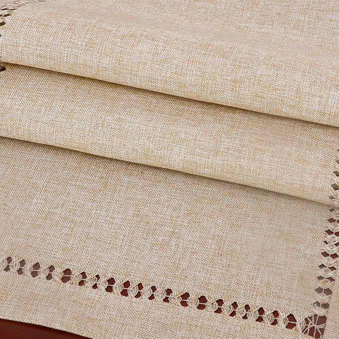 Grelucgo Handmade Hemstitch Beige Table Runner Or Dresser Scarf, Rectangular 14 - Image 5