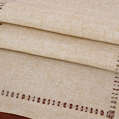 Grelucgo Handmade Hemstitch Beige Table Runner, Rectangular 14 by 90 Inch - Image 5