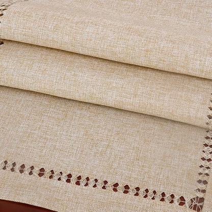 Grelucgo Handmade Hemstitch Beige Table Runner Or Dresser Scarf, Rectangular 14 - Image 3