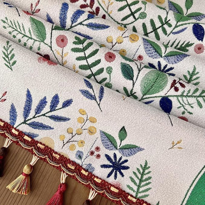 Floral Table Runner with Tassel Edges, Cotton Blend Decorative Runner - Image 3