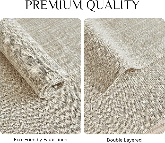 Softalker Faux Linen Placemats Set of 6-12 x 18 Inch, Heat Resistant Double Layered Durable Burlap Farmhouse Place Mats, Non-Slip Washable Rustic Table Mats for Dining, Kitchen, Party（Beige