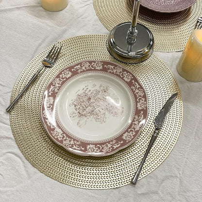 Set of 4 PVC Gold Textured Round Placemats Dinning Kitchen Table Mats Decorations Setting for Christmas Wedding Thanksgiving Party Event Holiday Autumn Harvest 15 Inch