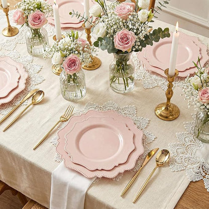 COLOSUS 60 Pack Pink Plastic Plates Set for 30 Guest,Pink Party Plates,Heavy Duty Pink Plates,include 30 Dinner plates& 30 Salad/Dessert plates for Party,Spring,Wedding,Birthday,Valentines,Easter Day