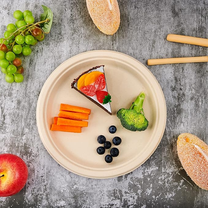 Vplus 150 Pack Compostable Disposable Paper Plates 10 inch Super Strong 100% - Image 4