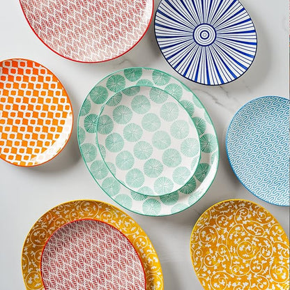 Selamica Porcelain Shallow Oval Dinner Plates, 8 inch Dessert Pasta Salad Curve Plates, Microwave/Dishwasher/Oven safe, Set Of 6, Assorted Colors