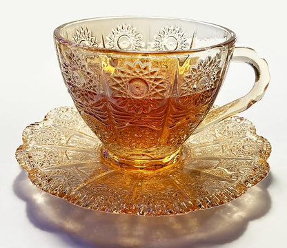 Mazeology Vintage Embossed Sunflower Flower Design Set of Two Amber Pressed - Image 3