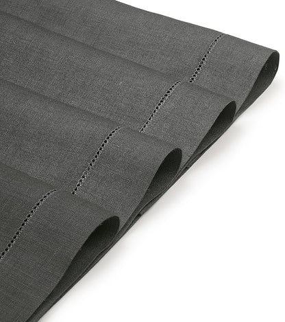 D'Moksha Homes Linen Placemats Set of 4 - Classic Hemstitch Charcoal Grey Placemats 14 x 19 Inch - 100% Pure Linen Table Mats for Spring, Easter - Handcrafted and Machine Washable