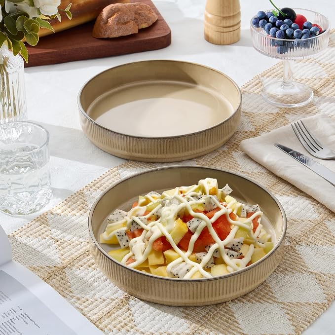 E-far Pasta Bowls Set of 4, 35oz Large Salad Bowl Plate - Image 9