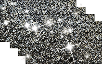Black Square Placemats - Heat Resistant Mat Set of 4 with Rhinestone Decor and Sparkly Bling