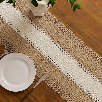 Baccessor Boho Macrame Table Runner, Woven Beige Jute Linen Table Runner - Image 7