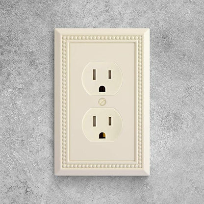 Henne Bery Sunken Pearls Heavy Duty Decorative Wall Plate Switch Plate Outlet Cover, Durable Solid Zinc Alloy (Single Duplex 2PK, Light Almond)