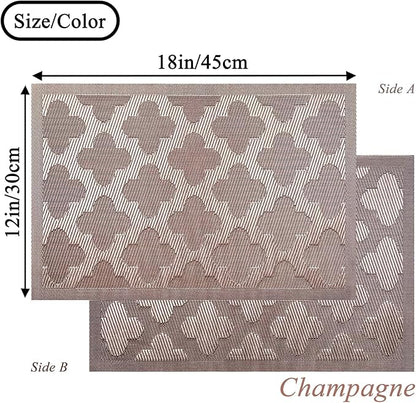 Elegant Placemats Vinyl Woven Heat-Resistant Placemats Set of 8 Washable Easy to Clean Table Mats for Dining Room and Decorate (Champagne)