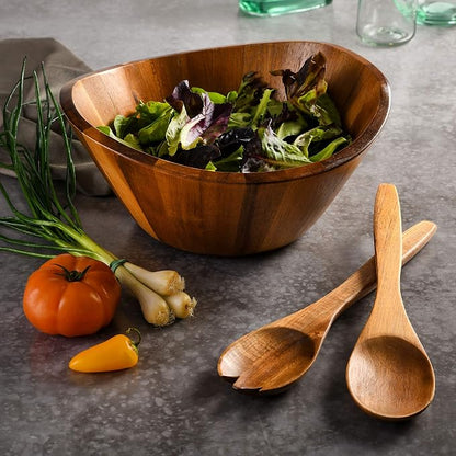 Gibson Home Sherwood 3-Piece Acacia Wood Salad Bowl Set, 32 Quart Large Serving - Image 6