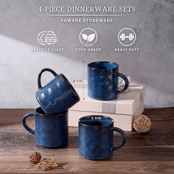 HaWare Coffee Mugs Set of 4, 14 Ounce, Starry Blue | Stoneware Latte Cups - Image 2