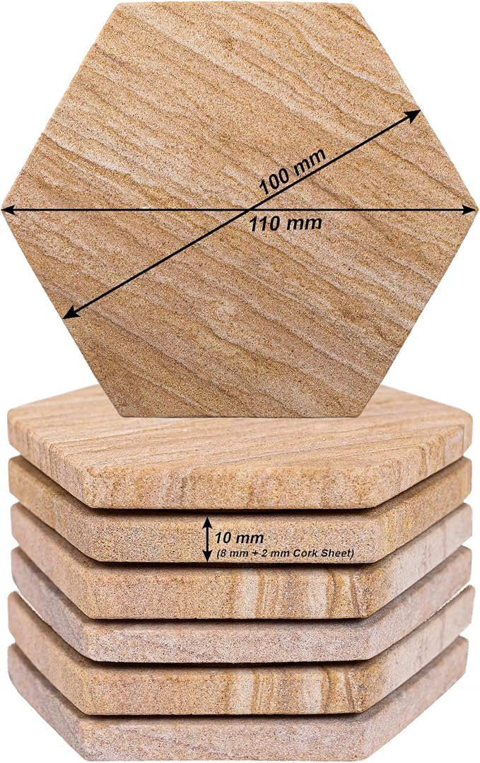 Sandstone Water Absorbent Hand Crafted Hexagon Coasters - Image 4
