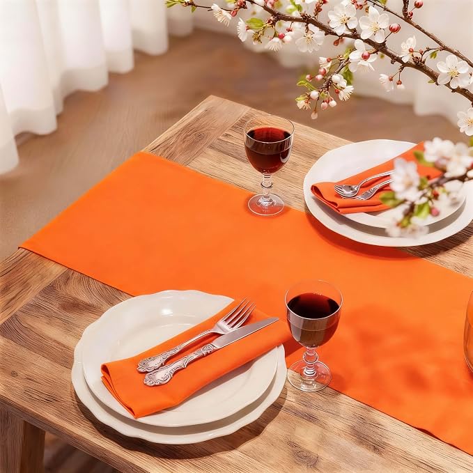 FOLINS&HOME Orange Waterproof Decorative Table Runner 90 Inches Long | 210GSM - Image 2