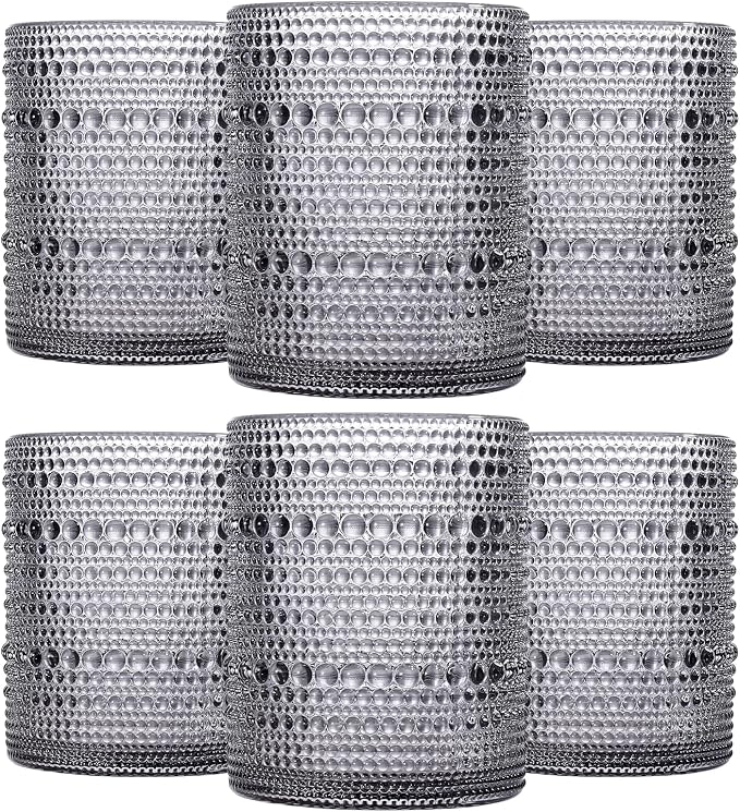 JOVGANK Grey Vintage Hobnail Drinking Glasses Set of 6, Embossed Water Tumbler by JOVGANK