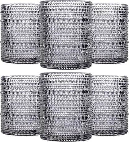 JOVGANK Grey Vintage Hobnail Drinking Glasses Set of 6, Embossed Water Tumbler by JOVGANK
