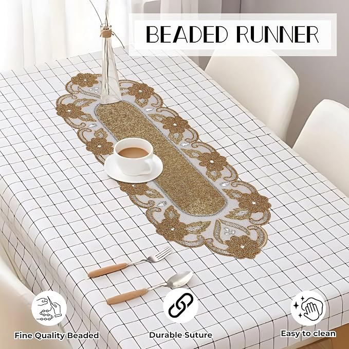 Elegant 36" Gold Beaded Table Runner – Handmade Decorative Beads Runner - Image 8