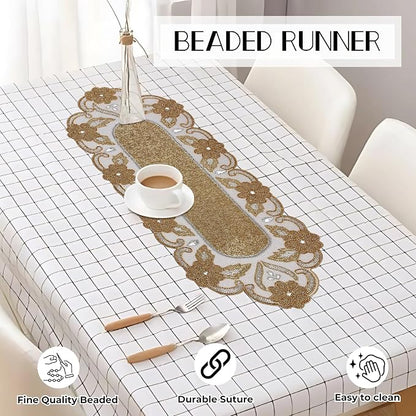 Elegant 36" Gold Beaded Table Runner – Handmade Decorative Beads Runner - Image 8