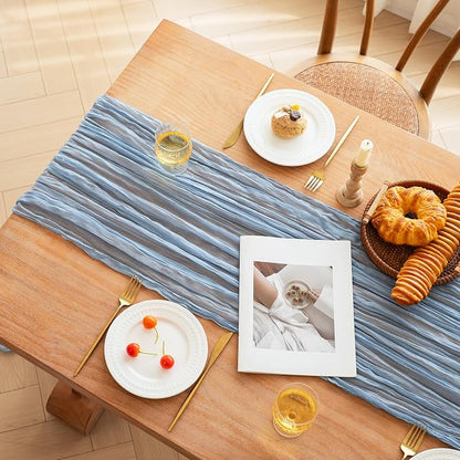 Dusty Blue Cheesecloth Table Runner Boy Baby Shower Decorations | 35x120 Inches - Image 5