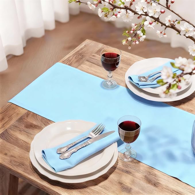 FOLINS&HOME Baby Blue Waterproof Decorative Table Runner 72 Inches Long | - Image 2