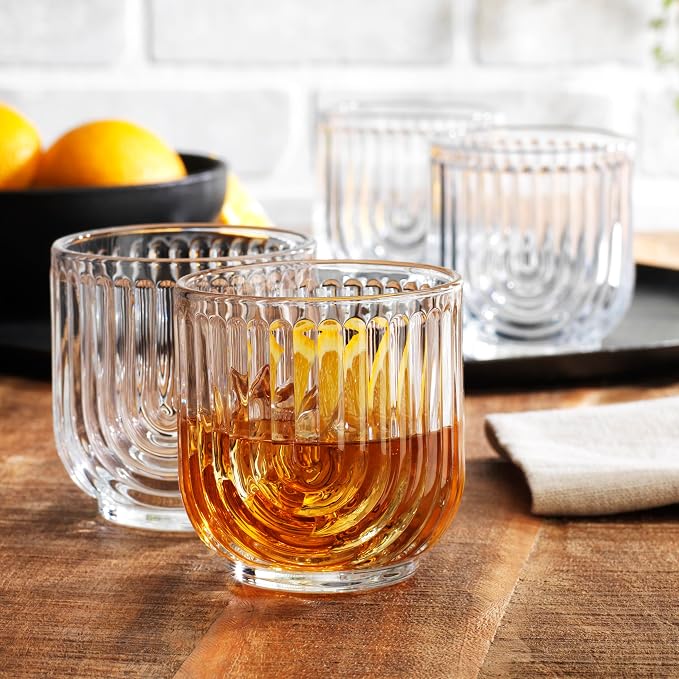 Glaver's 8-Piece Drinking Glass Set, Art Deco Ribbed Arch Glassware, 17oz - Image 5