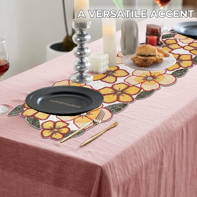 Beaded Table Runner, 13x36 | 85% glass beads, 15% polyester, cotton backing - Image 6