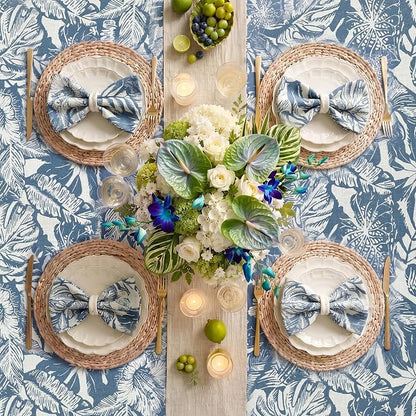 jinchan Blue Tropical Floral Linen Rectangle Table Cloth 50x70 | Vibrant - Image 7