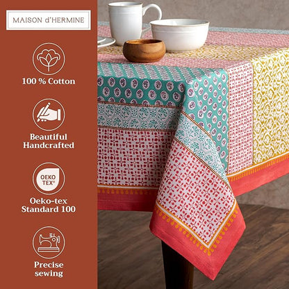 Maison d' Hermine Table Cloth Rectangle Table 100% Cotton 60 x 108 Inches Tablecloth Reusable Decorative for Dining Room Farmhouse Home Valentines Day Decorations Spring Summer - Provence