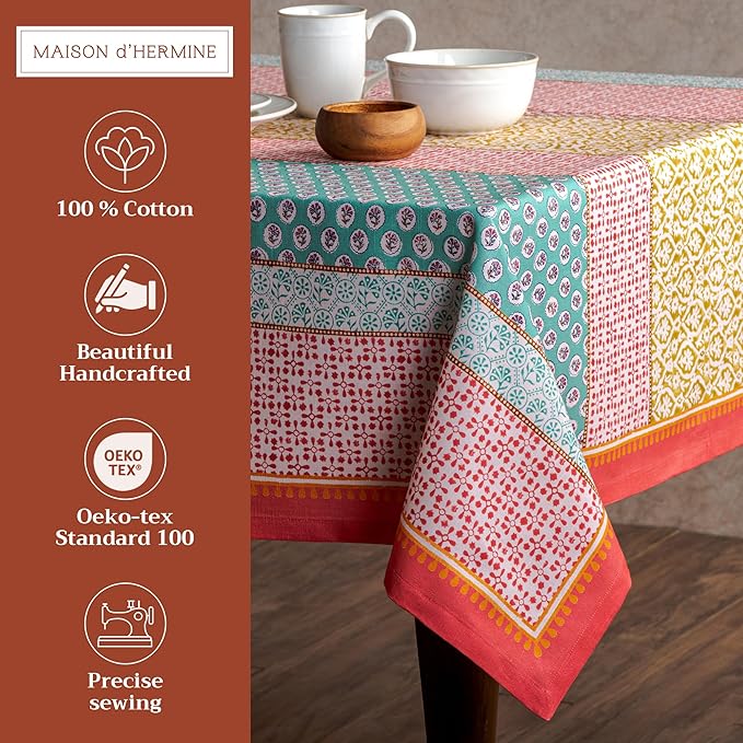 Maison d' Hermine Table Cloth Rectangle Table 100% Cotton 70 x 120 Inches Tablecloth Reusable Decorative for Dining Room Farmhouse Home Valentines Day Decorations Spring Summer - Provence