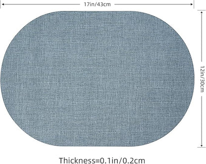Oval Placemats for Dining Table Set of 6, Washable Leather Table Mats, Waterproof Heat-Resistant Non-Slip Kitchen Placemats, Simple Style Oval Design