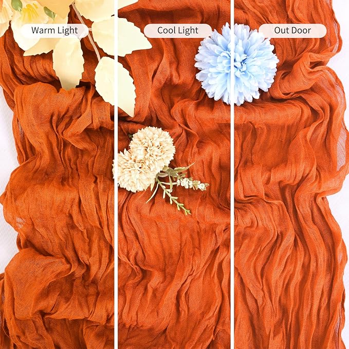 25 Pack Orange Cheesecloth Table Runner Boho Gauze Wedding Decor | Rustic Sheer - Image 6