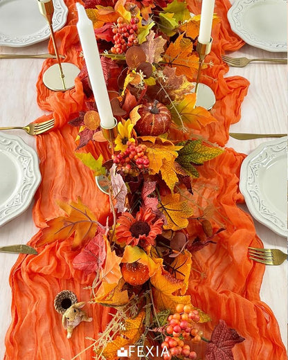 3Pcs Orange Cheesecloth Table Runner Fall Bridal Shower Home Decor | 35x120 - Image 6