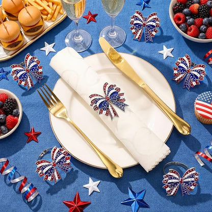 Geiserailie 6 Pieces Patriotic Napkin Rings 4th of July Bow Napkin Ring Holder - Image 4