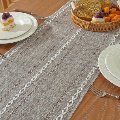 Boho Cotton Linen Brown Table Runner, Farmhouse Woven Table Runners Spring - Image 5