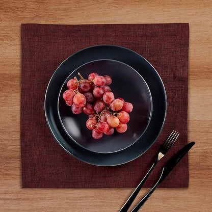 Solino Home Linen Square Placemats Set of 4 - Red Garnet Placemats 14 x 14 Inch - 100% Pure Linen Table Mats for Valentines, Winter - Athena
