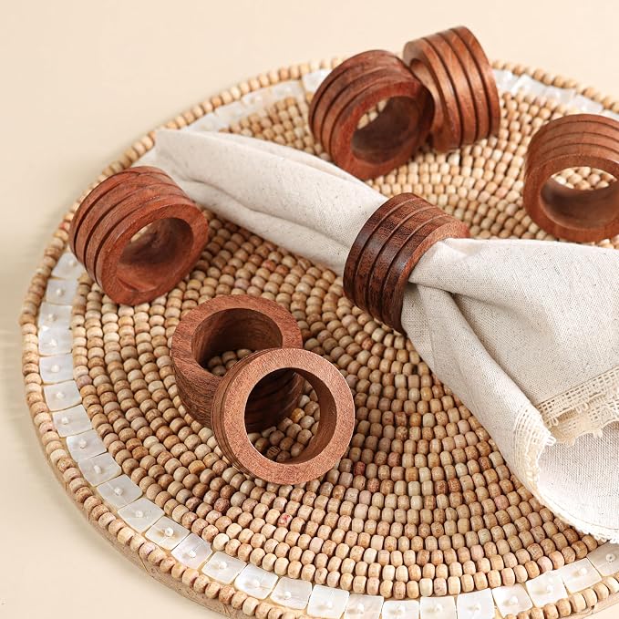 Handcrafted Wooden Napkin Rings, Hardwood Dinner Napkin Holders Set of 12 - Image 3